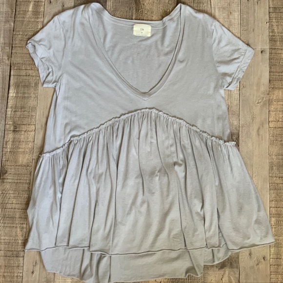 Anthropologie t.la Light Grey V Neck Babydoll Ruffle Peplum Cotton Tunic XS (S) - Picture 8 of 10